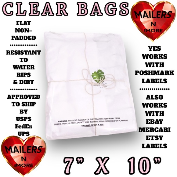 MAILERSNAMORE Other - ( Quantity 50 ) 7” X 10” Clear Bags Suffocation Warning, Crystal Clear